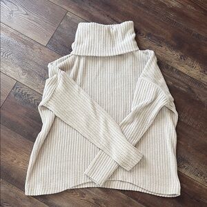 Ribbed Funnel Neck Sweater - Beige